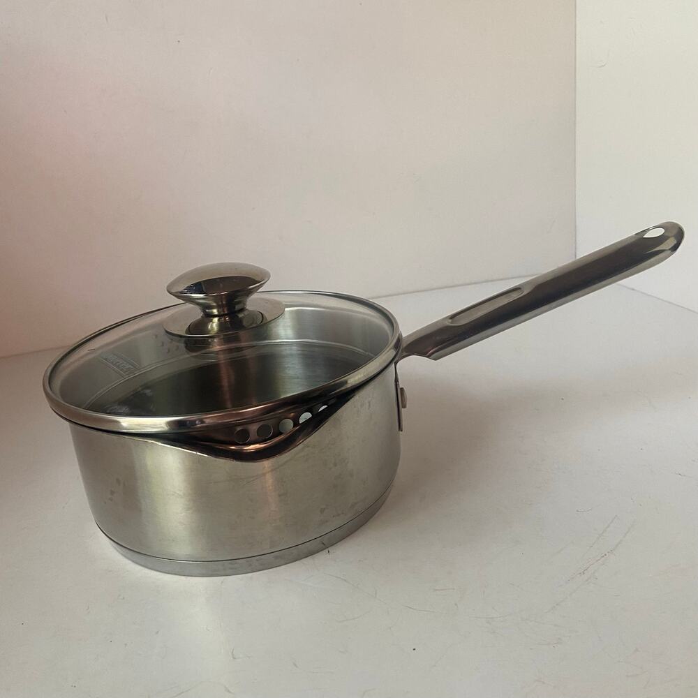 Wear-Ever 3 Qt Saucepan Double Spout Stainless Frying Pot Straining Wearever Lid